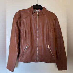 Guess Faux Leather Brown Motorcycle Style Jacket L